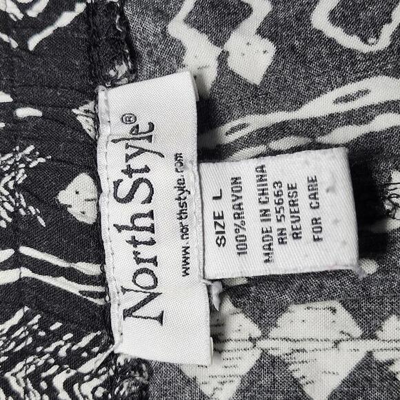 North Style Women's Black and White Patterned Rayon Pants Size L - Picture 5 of 6